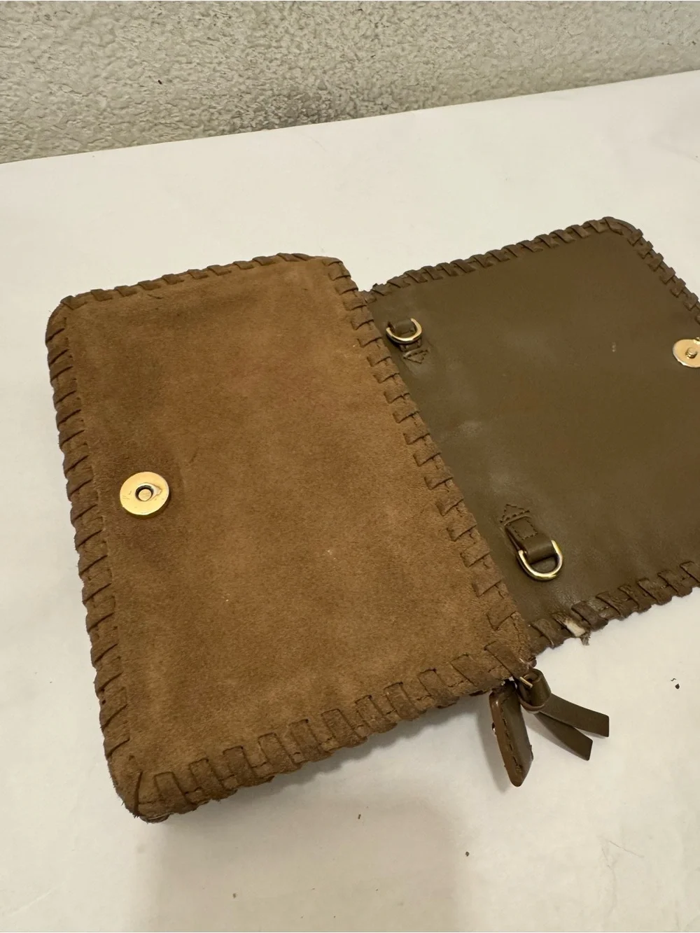 Tory Burch Brown Suede Whipstitched Crossbody
